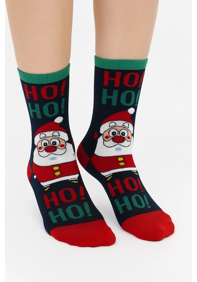 Saysez Unisex Yılbaşı Desenli Renkli Soket Çorap Christmas Happy New Year Renkli4