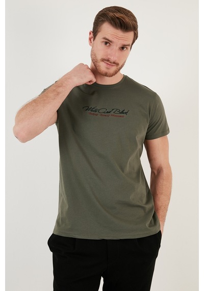 Buratti Pamuklu Slim Fit Bisiklet Yaka Yazılı Erkek T Shirt 541Enjoy Haki