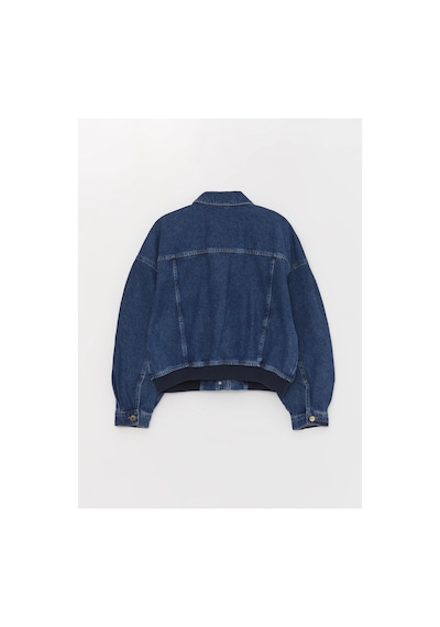 LC Waikiki Lcw Vision İndigo Gömlek Yaka Oversize Kadın Jean Ceket Orta İndigo Rodeo