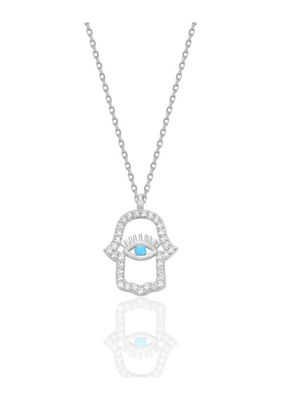 Gümüş Rodyumlu Turkuaz Ve Zirkon Taşlı Koruyucu Hamsa El Kolye Barcode Gümüş - Rose Gold Gümüş Rodyumlu Turkuaz Ve Zirkon Taşlı Koruyucu Hamsa El Kolye Barcode Gümüş - Rose Gold