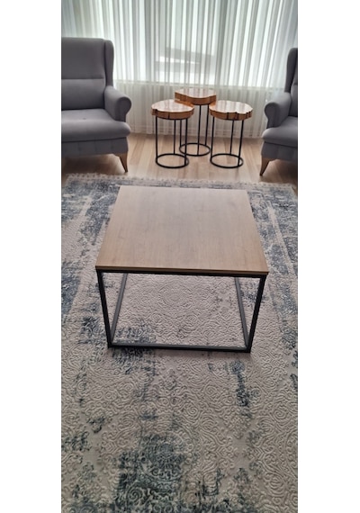 Rafadi Modern Orta Sehpa Salon Oturma Odası Orta Sehpa Metal Ayaklı Atlantik Çam