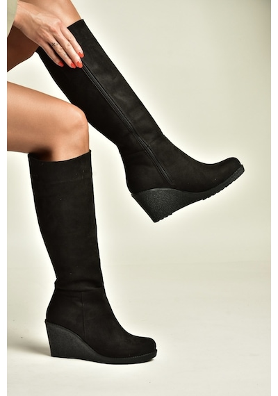 Fox Shoes Z361297402 Siyah Süet Dolgu Tabanlı Kadın Çizme