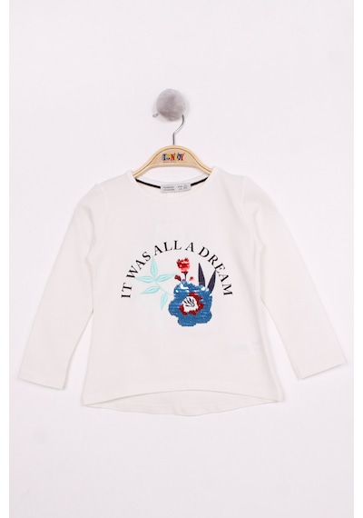 Toontoy Kids Toontoy Kız Çocuk Pullu Güllü Nakışlı T-shirt Ekru