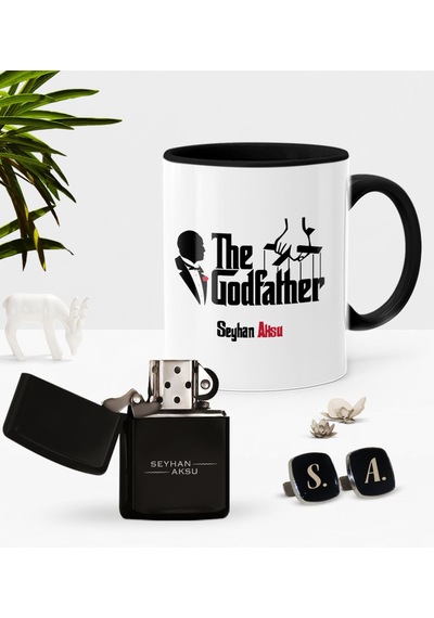 Kişiye Özel The Godfather Siyah Kupa Çakmak Kol Düğmesi Seti