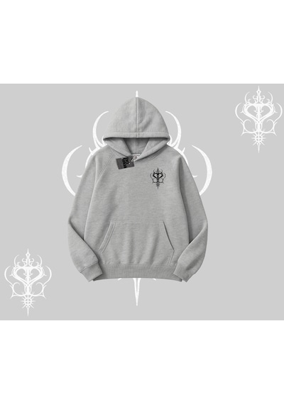 Startmore Adorable Kawaii Kedi Arka Baskılı Kapşonlu Sweatshirt Gri