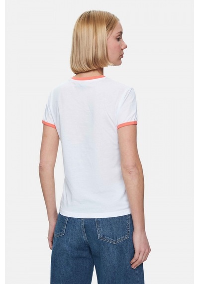 Savannah Beyaz Bisiklet Yaka Baskılı Standard Fit Kadın Tshirt Beyaz