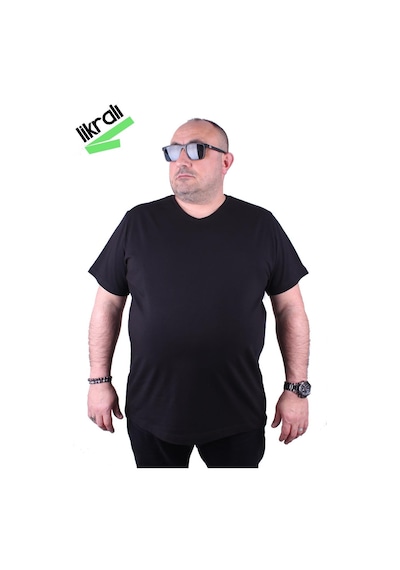 Moc Grande Mocgrande Erkek Büyük Beden Likralı Basic V Yaka Tişört 11170 Sıyah Siyah