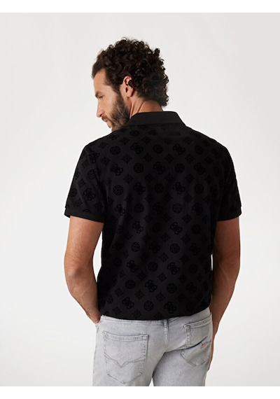 Ss Flocked Erkek Polo T-shirt Siyah