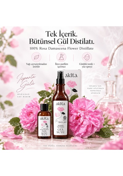 Akita Doğal Yağı Alınmamış Gül Suyu Seti 300 ML