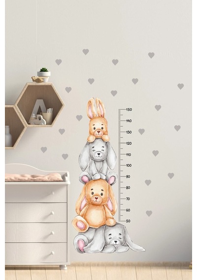 Neşeli Tavşan Kardeşler Boy Ölçer Duvar Sticker