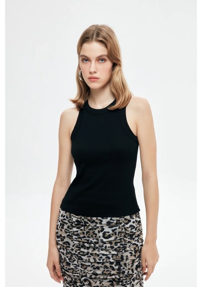 Ollacollection Halter Yaka Basic Fitilli Atlet Siyah