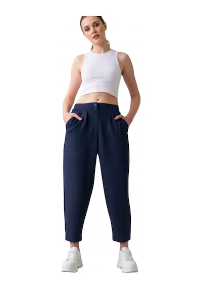 Thiff Gymwear Çift Düğmeli Havuç Model Bilek Boy Kadın Kumaş Pantolon Lacivert
