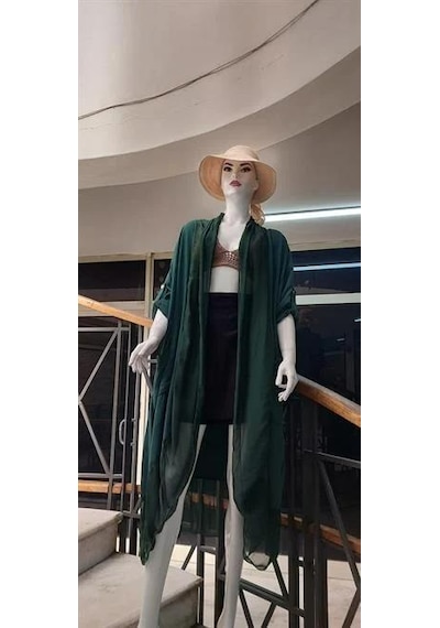 Itayan Ipek Detaylı Oversize Kaftan Zümrüt