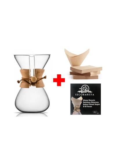 Escobarista Ahşap Boyunlu Cam Demleme Ekipmanı 6 Cups & Filtre