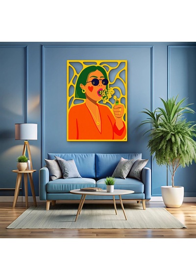 Çiçek Üfleyen Yeşil Saçlı Kadın - Metal Tablo - Dec0385 48 X 65 Cm Çok Renkli