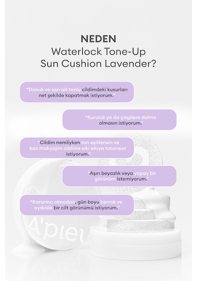 Missha Apieu Waterlock Tone Up Sun Cushion Lavender SPF50+Pa++++ 13 G
