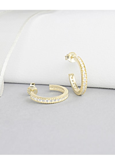 Brezza Lusso Jewelry 18k Serie Oro Tamtur Işıltı Dizilim Night Kadın Gümüş Küpe 18 Mm
