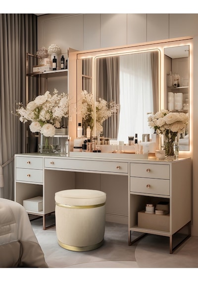 Zerafet Gold Kaplama Luxery Puf- Krem Babyface Kumaş Pofuduk Oturma Pufu&makyaj Pufu&bench