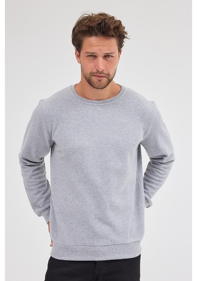 Comeor Erkek Gri Fit Normal Kesim Pamuklu Basic Bisiklet Yaka Sweatshirt Gri