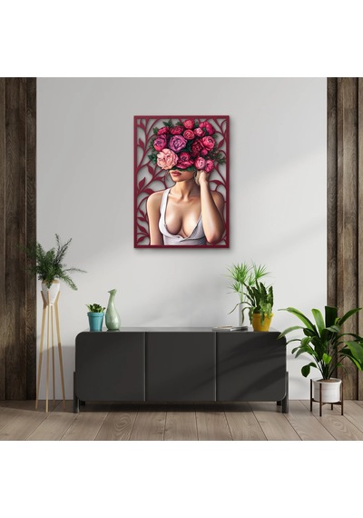 Gül Taçlı Kadın Portresi - Metal Tablo - Dec0295 68 X 95 Cm Çok Renkli