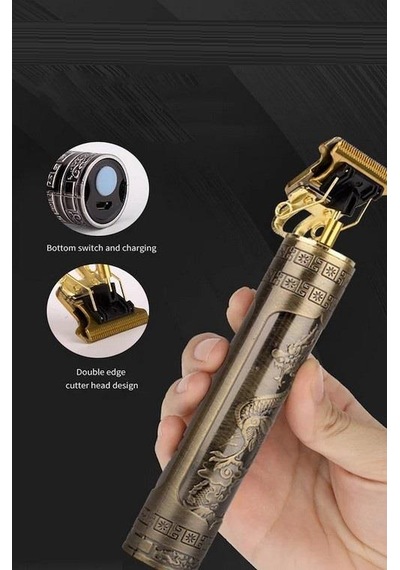 Zhltools Metal Gövdeli Şarjlı T-bıçak Saç Ense Sakal Tıraş Makinesi Ejder Baskılı