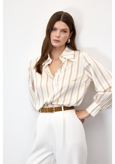 Sateen Çizgili Gömlek - Sarı-136946 sarı