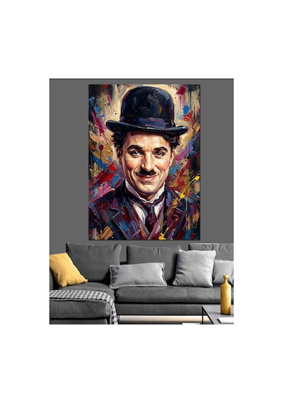 Renkli Boya Patlamalı Charlie Chaplin Yağlı Boya Dokulu Kanvas Tablo Canvas Tablosu