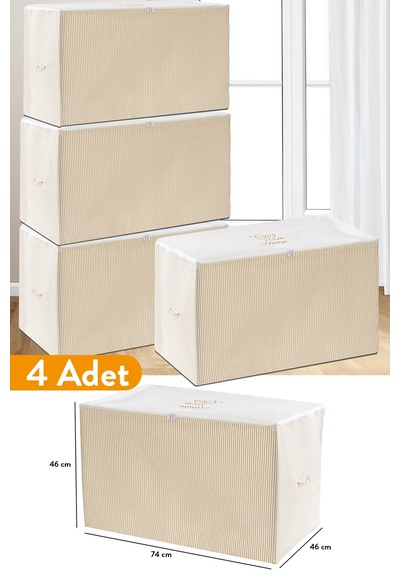 Serstil 4 Adet - Büyük Boy Bej Çizgili Hurç - 74 X 46 X 46 Cm