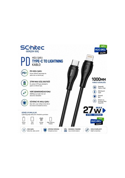 Schitec 38w 2 Çıkışlı Süper Hızlı Şarj Başlığı Ve 60w Type-c To Lightning Hızlı Şarj Ve Data Kablosu Siyah