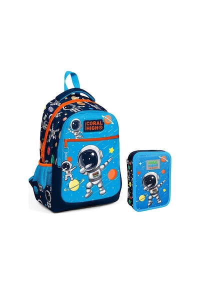 Coral High Mavi Astronot Erkek Çocuk Okul Çantası Ve Organizer Kalemlik Seti 23486+11149 MAvi