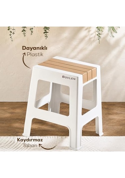 Kaymaz Tabanlı Ev Ofis Taburesi - 120 Kg Taşıma Kapasiteli Kaymaz Banyo Taburesi - Çocuk Taburesi - 35x45x40 Cm Büyük Turuncu Açık Bej