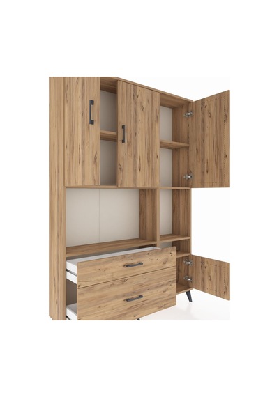 Arges Dolap 7 Raflı 2 Çekmeceli 4 Kapaklı 132x30x195 Çam-çam/çam Çam