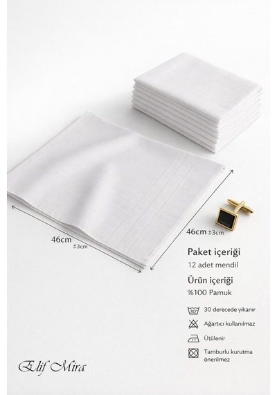 Hepsine Rakip 12 Li Erkek Cep Yaka Mendil Seti 46x46 Cm Pamuklu Mirgold Beyaz