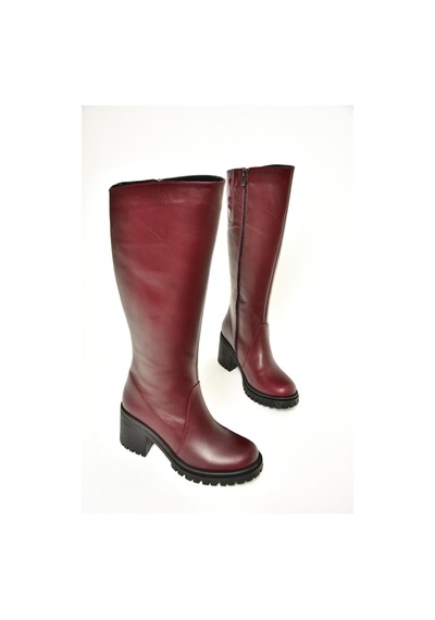 Fox Shoes R654047703 Bordo Hakiki Deri Kalın Topuklu Kadın Çizme Bordo-hakiki Deri Bordo