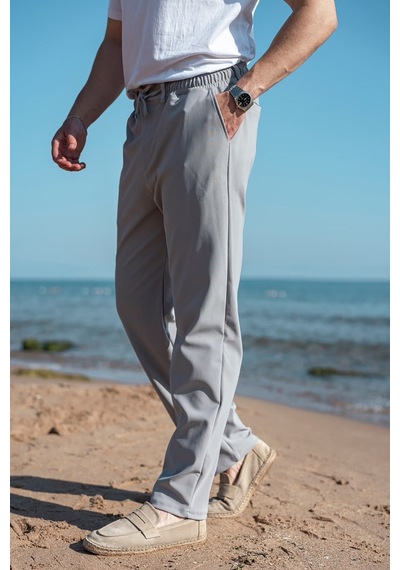 Madmext Boyalı Gri Beli Lastikli Relaxed Fit Jakarlı Erkek Pantolon E6593 Açık Gri