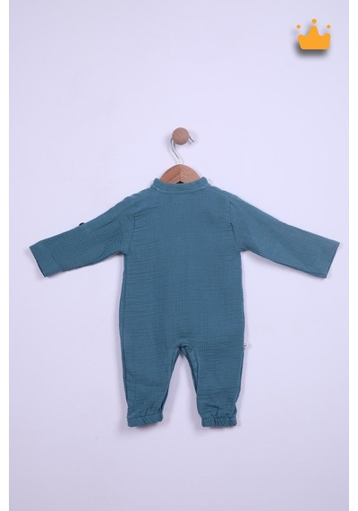 Babyhola Kız Erkek Bebek Tulum Pamuk Müslin Katlanabilir Kollu Çıtçıtlı 22401 Mavi