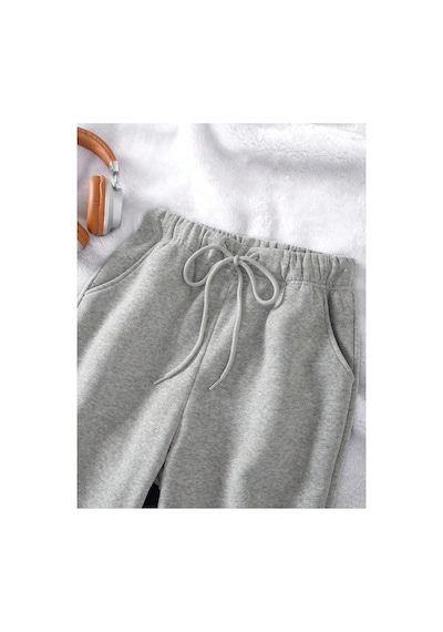 Tarzsokak Unisex Kadın/erkek Özel Renkli Düz Paça Lastik Eşofman Altı Jogger Gri