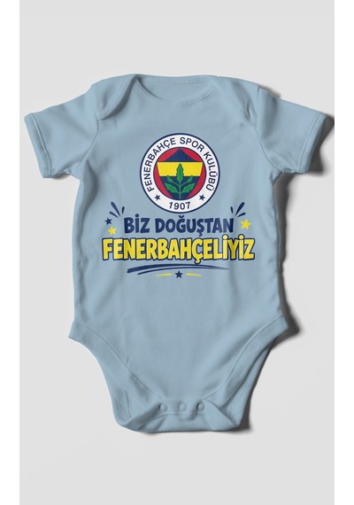 Morivokids Biz Doğuştan Fenerbahçeliyiz Kısa Kollu Bebek Body %100 Pamuk Bebe Mavisi