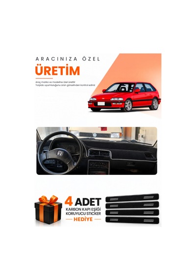 Honda Cıvıc Ef 1988-1991 Uyumlu Torpido Koruma Örtüsü Oto Kılıfı - Siyah Gri