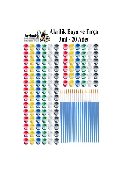 Akrilik Boya 3 Ml 6 Renk Resim Fırçası 20 Paket Mini Küçük Akrilik Boya Taş Ahşap Seramik Tuval Alçı Tuval Etk