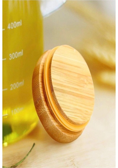 Leylart 2 Adet 900ml Bambu Kapaklı Vakumlu Borosilikat Yağdanlık 900+900 Ml Şeffaf