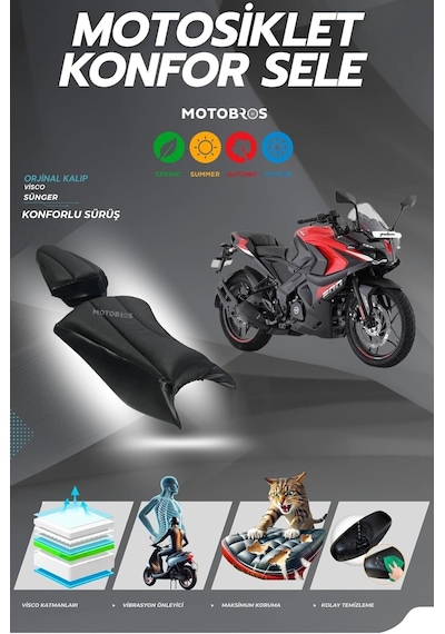 Motobros Bajaj Pulsar Rs 200 Konfor Sele Kılıf, Visco Sünger