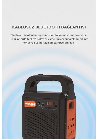 Premium Kamp Hoparlörü Güneş Enerjili Fenerli Ysf200 Siyah Çadır Feneri Şarj Cihazı