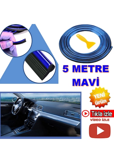 Oto Trim Araç Dekorasyon Şeridi Kauçuk Elastik Şerit Mavi Renk