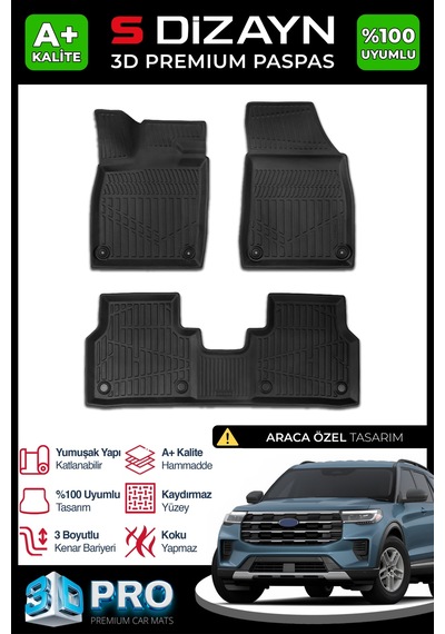S-dizayn Ford Explorer 3d Pro Havuzlu Paspas 2025 Üzeri A+ Kalite