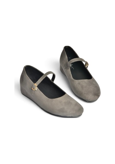 Fox Shoes Y250770702 Gri Süet Alçak Dolgu Tabanlı Kadın Ayakkabı
