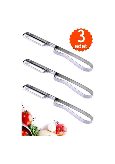 3 Adet Lüks Yan Soyacak & Sebze Domates Patates Soyacağı & Paslanmaz Çelik Soyacak S-2736 Gümüş Diğer