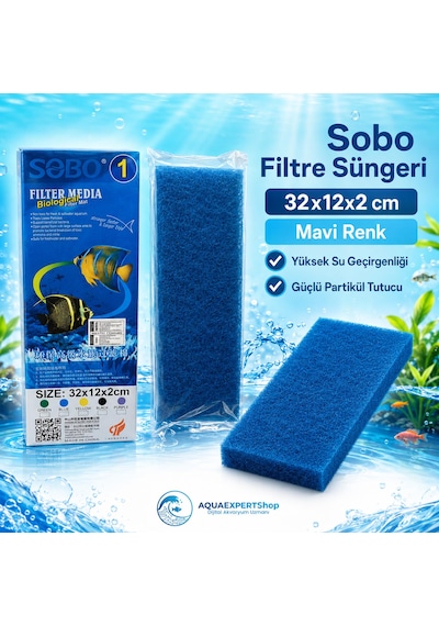 Sobo Akvaryum Filtre Süngeri 32x12x2 Cm - Üstün Temizlik Gücü Ve Yüksek Su Geçirgenliği - Mavi Renk