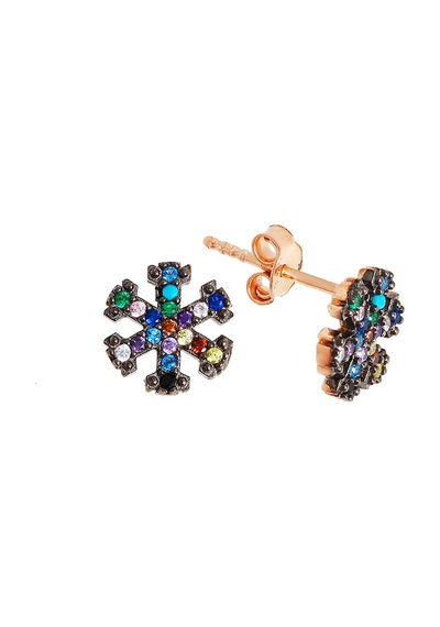 Kar Tanesi Motifli Renkli Taşlı Gümüş Küpe - K068601