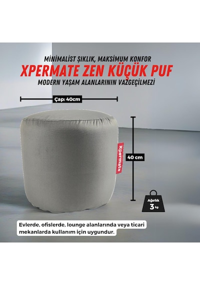 Xpermate Zen Puf Bench Fermuarlı Puf Koltuk 40x40 Antrasit